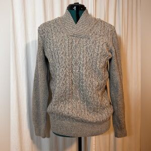 VTG Joseph Abboud Men's M Tan Grey Heather Wool Blend Fisherman Grandpa Sweater